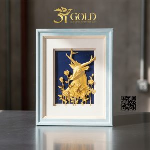 Tranh Hươu thịnh vượng dát vàng (27x34cm)