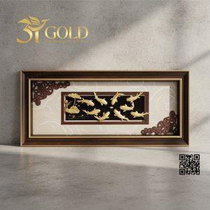 Tranh cá chép hoa sen (48x108cm) - Cửu ngư quần hội - Ảnh 2
