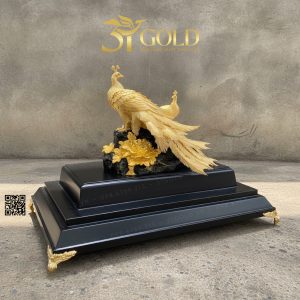 Tượng chim công và hoa mẫu đơn - Mẫu 05 (30x19x35cm) - Ảnh 2