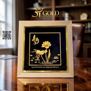 Tranh hoa sen dát vàng 24k (24x24cm) - Ảnh 2