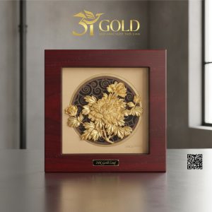 Tranh hoa mẫu đơn dát vàng (20x20cm)