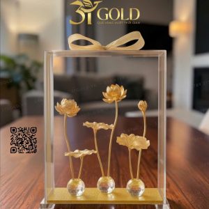 Hồ hoa sen dát vàng 24k (29x16x39cm) - Ảnh 2