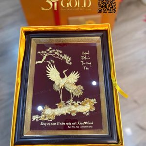 Tranh tùng hạc diên niên dát vàng (27x34cm) - Ảnh 3