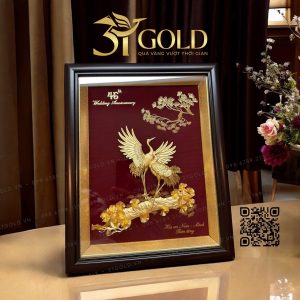 Tranh tùng hạc diên niên dát vàng (27x34cm) - Ảnh 5