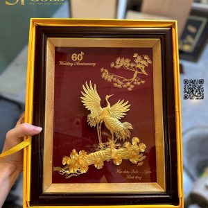 Tranh tùng hạc diên niên dát vàng (27x34cm) - Ảnh 4
