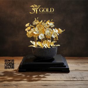 Chậu lan hồ điệp 12 cành dát vàng 24k