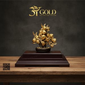 Chậu cây đào trường thọ dát vàng 24k (32x29x19cm) - Ảnh 2