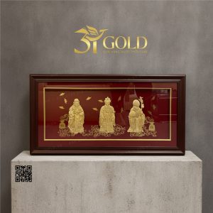 Tranh Phúc Lộc Thọ dát vàng 24k (42x81cm)