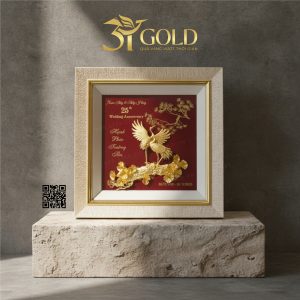 Tranh tùng hạc diên niên 24x24cm – Quà kỷ niệm ngày cưới cao cấp